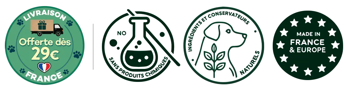 Bagdes label qualité et info livraison DogLeaf